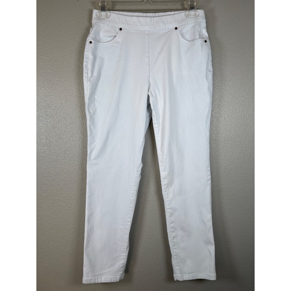 Susan Graver White Stretch Straight Leg Pull On Pants Women's Size 2P Petite